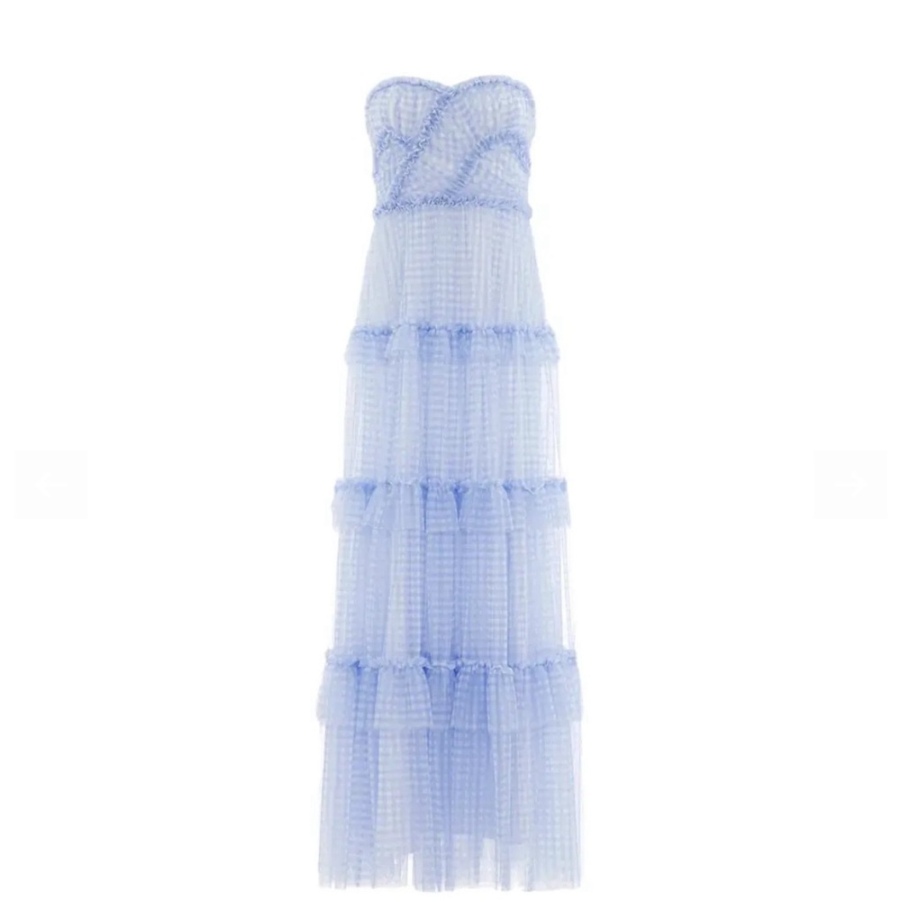 Needle & Thread Light Blue Strapless Tiered Ruffle Prom Dress